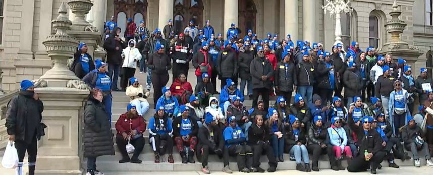 Detroit Casino Workers Rally at Capitol for Minimum Wage Bill Support Amid Strike