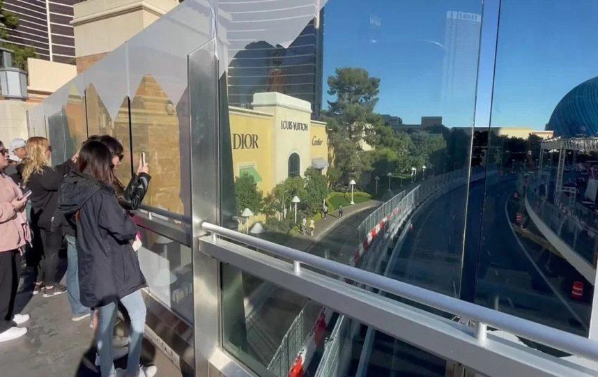 F1 Las Vegas Privacy Screens Torn Off Pedestrian Bridges