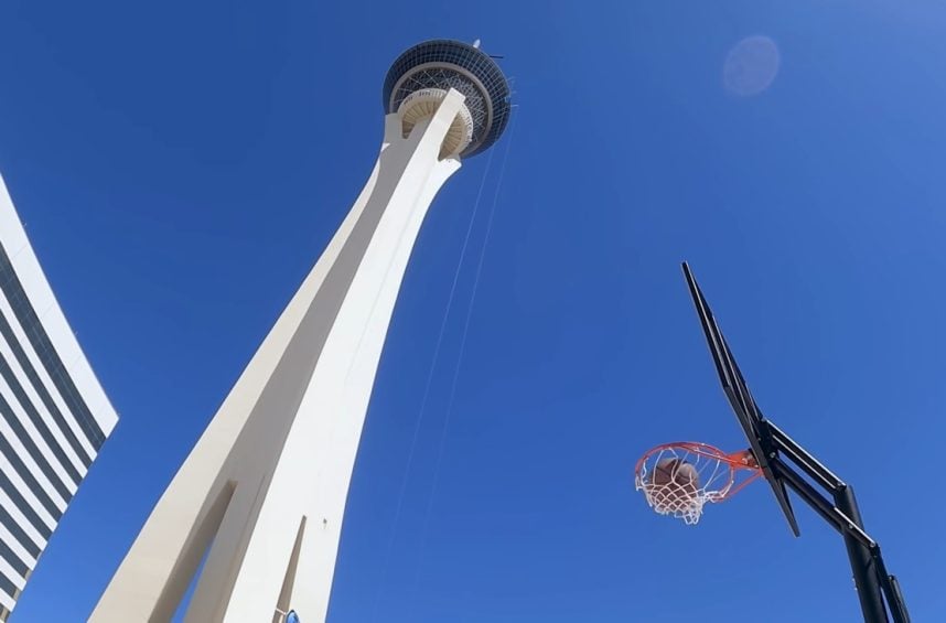 World’s Highest Basketball Shot Taken from Top of Strat Casino in Vegas — Video